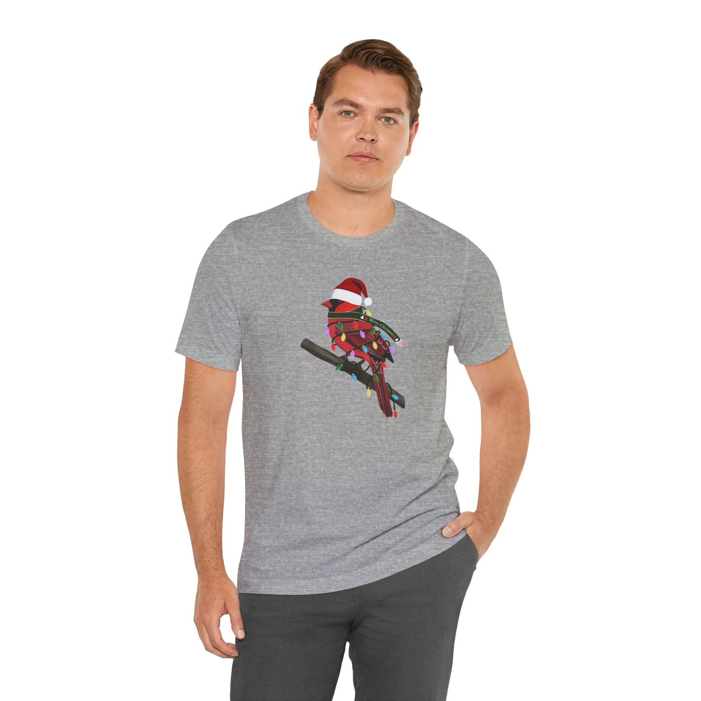 Cardinal with Fairy Lights Christmas Bird T-Shirt