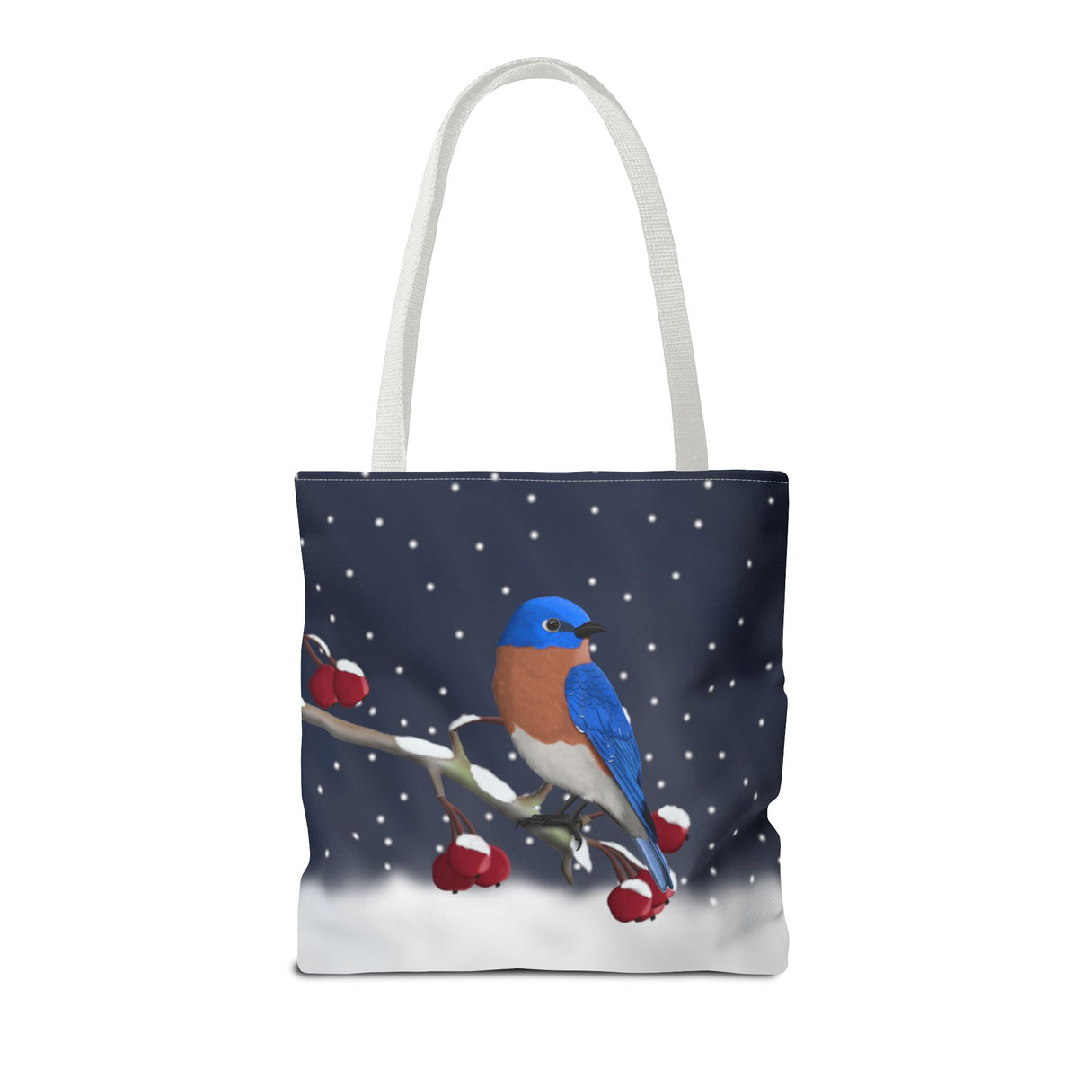 Bluebird on a Winter Branch Christmas Bird Tote Bag 16"x16"