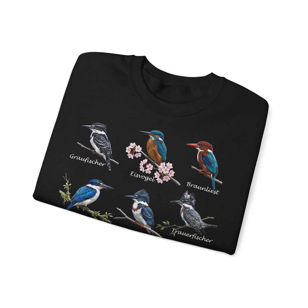 Sweatshirt mit Eisvögeln Vogelmotiv in Black