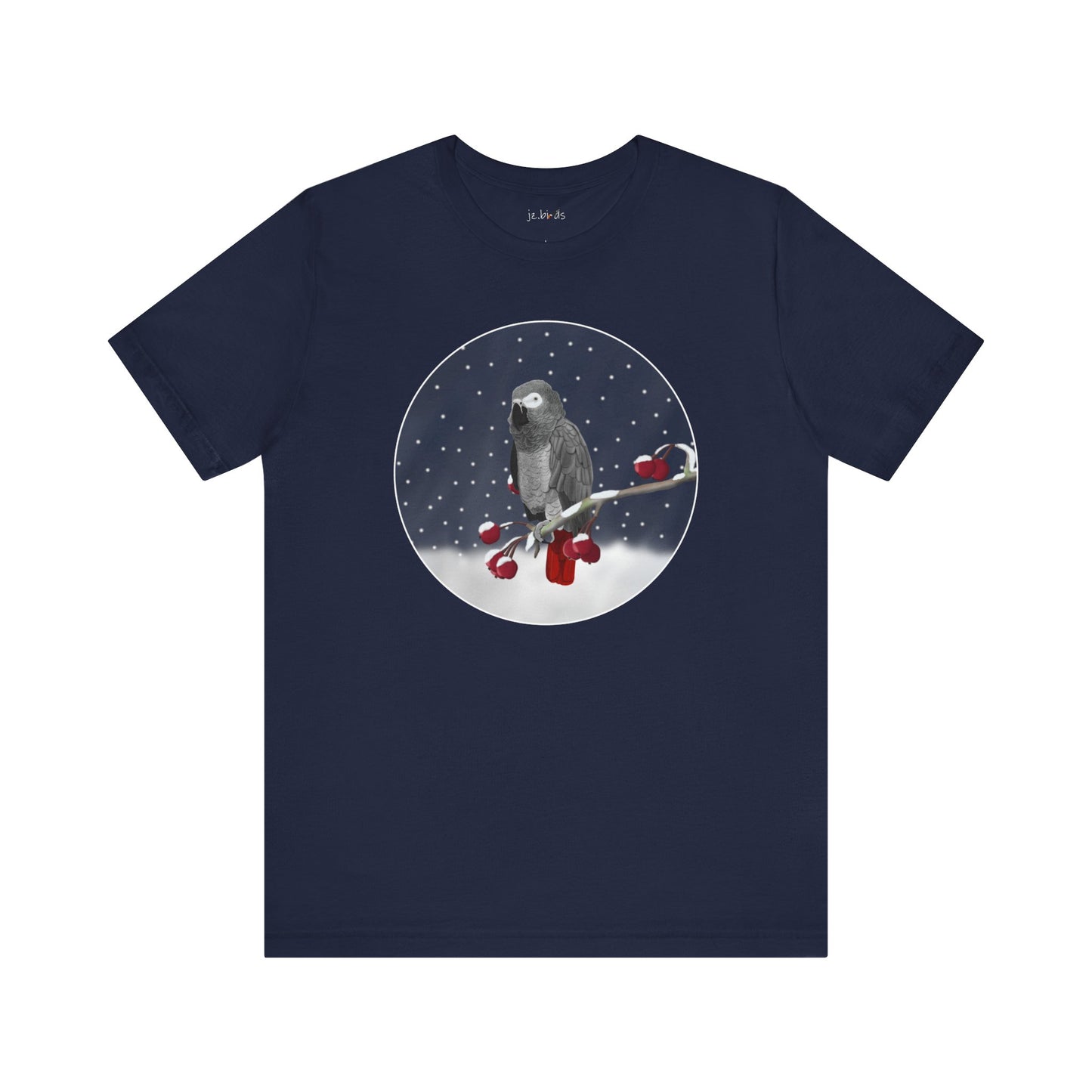 Grey Parrot on a Winter Branch Birdwatcher Christmas Bird T-Shirt