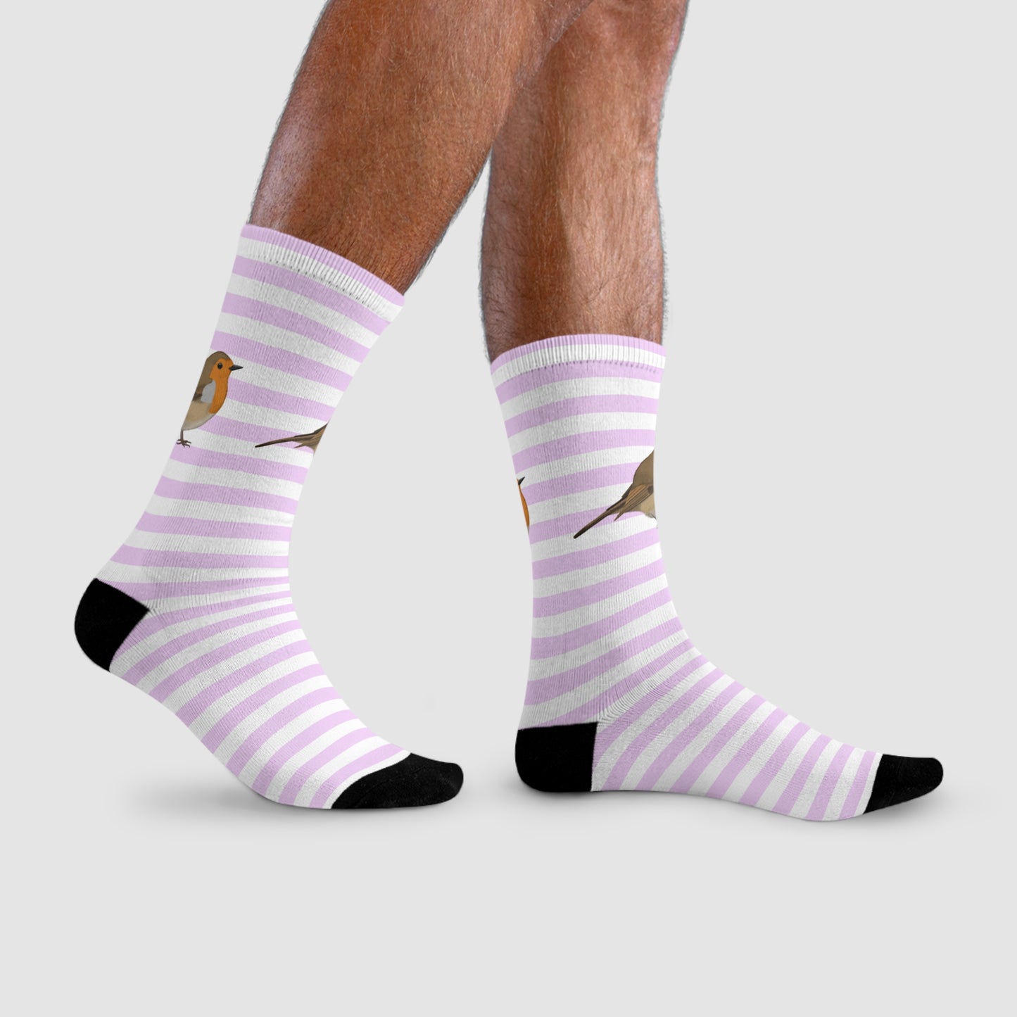 Rotkehlchen Vogel Socken mit Rosa Weißen Streifen für Vogelfreunde & Vogelbeobachter