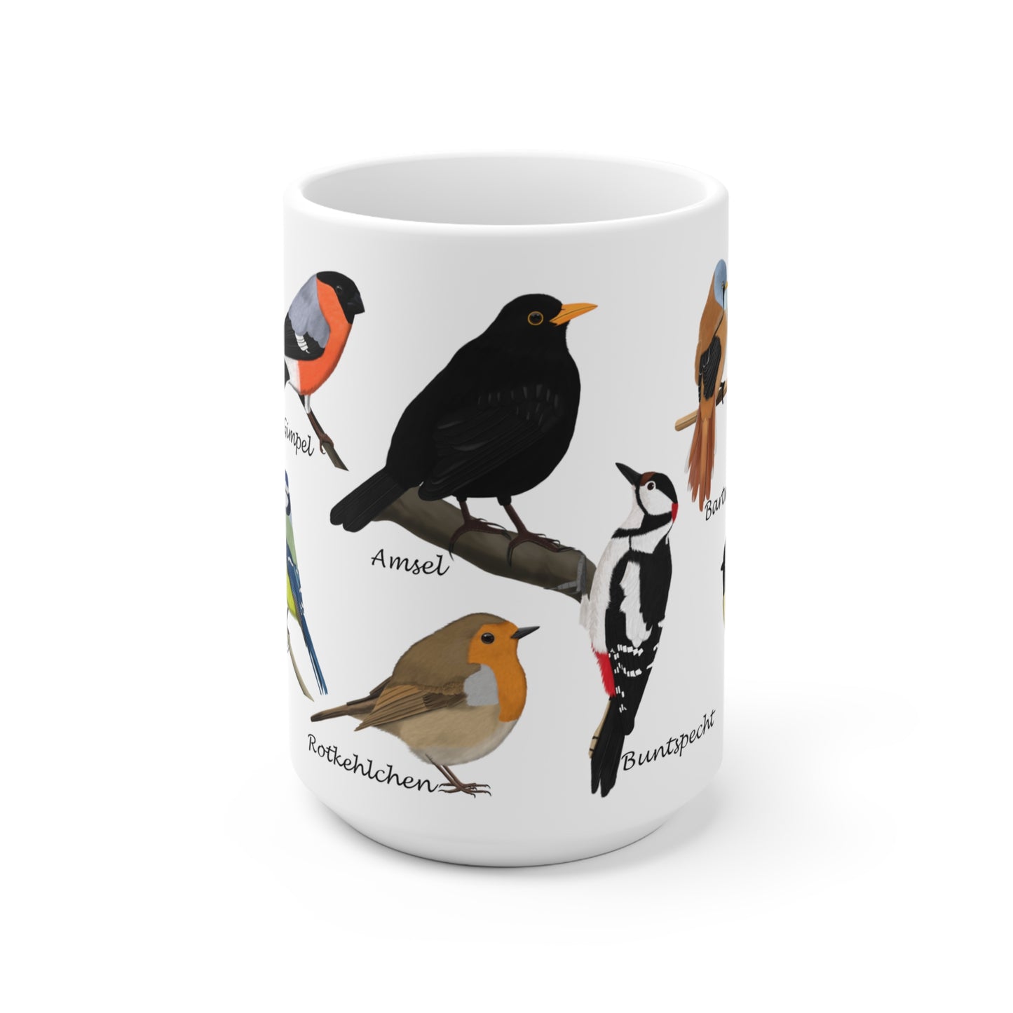 Gartenvögel Amsel Rotkehlchen Blaumeise Zaunkönig Gimpel Eisvogel Vogel Tasse
