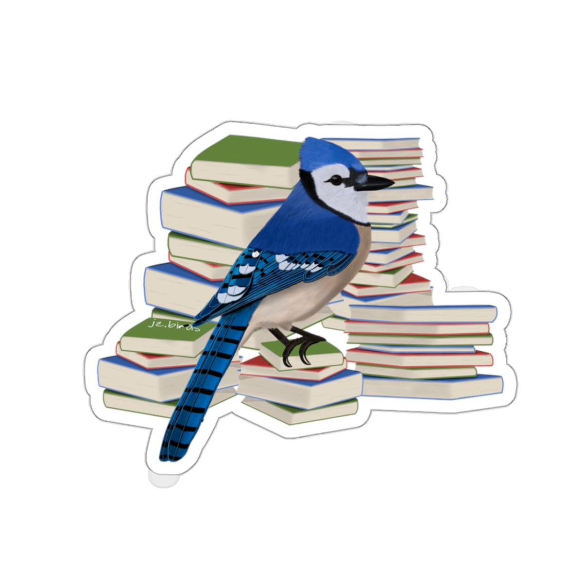 Blue Jay Bird and Books Birdlover Bookworm Sticker