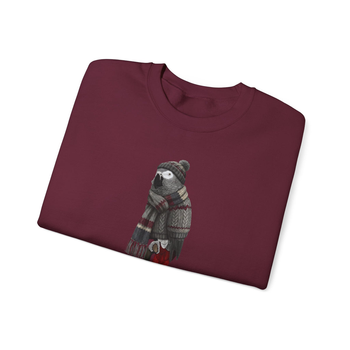 Grey Parrot Winter Sweatshirt | Bird Watcher Crewneck | Unisex Songbirds Wearing Knit Gift for Bird Lovers