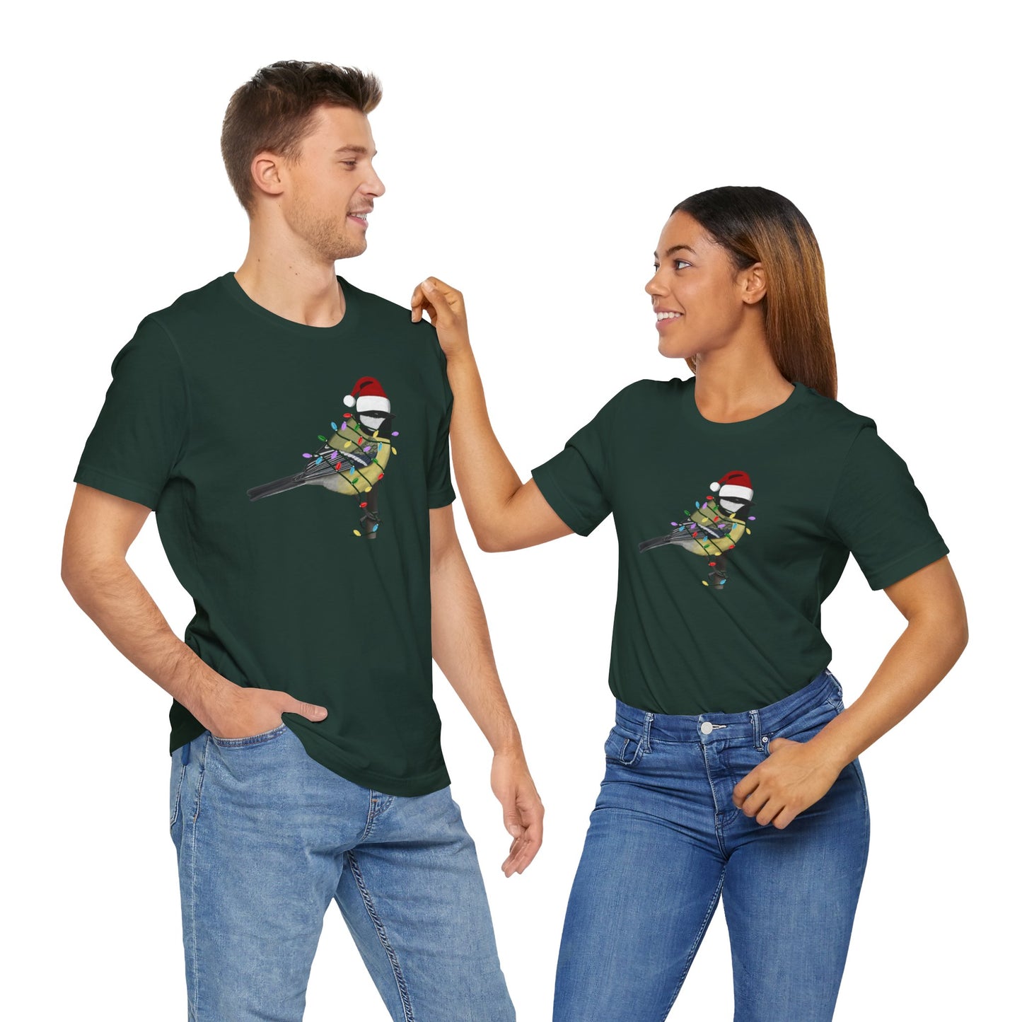 Chickadee with Fairy Lights Christmas Bird T-Shirt