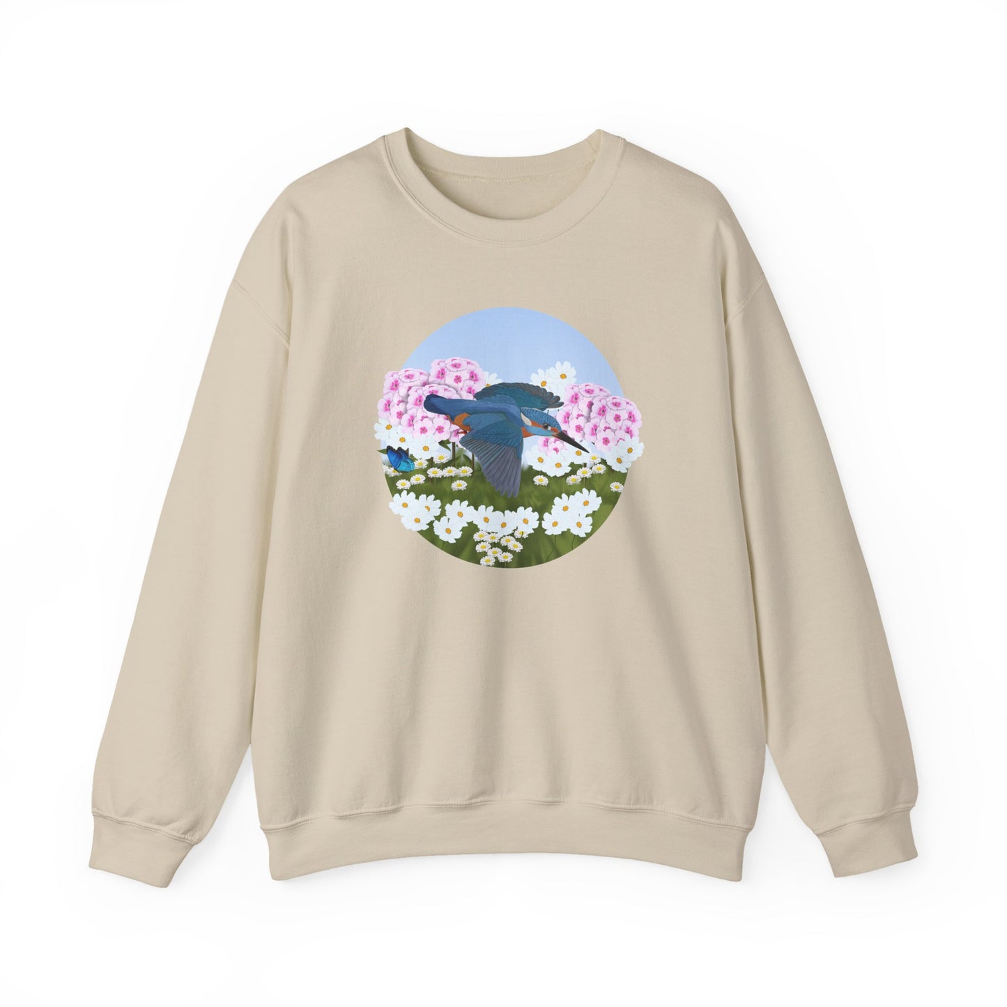Kingfisher with Summer Flowers Sweatshirt Birding & Bird Watching Bird Lovers