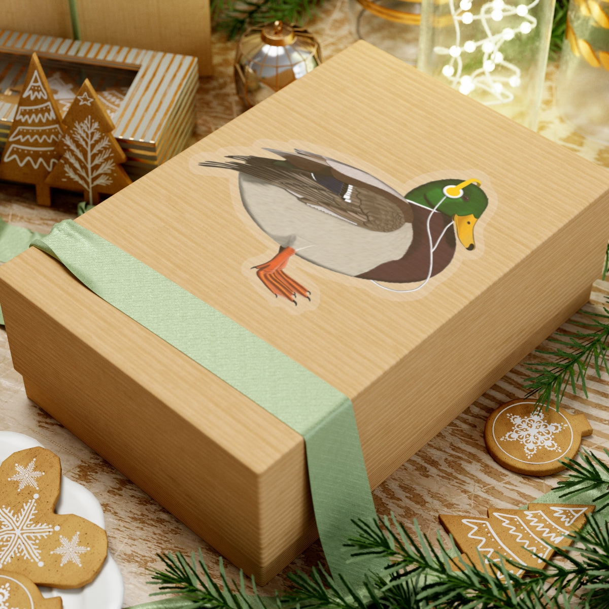 Mallard Bird with Music Headphones Sticker