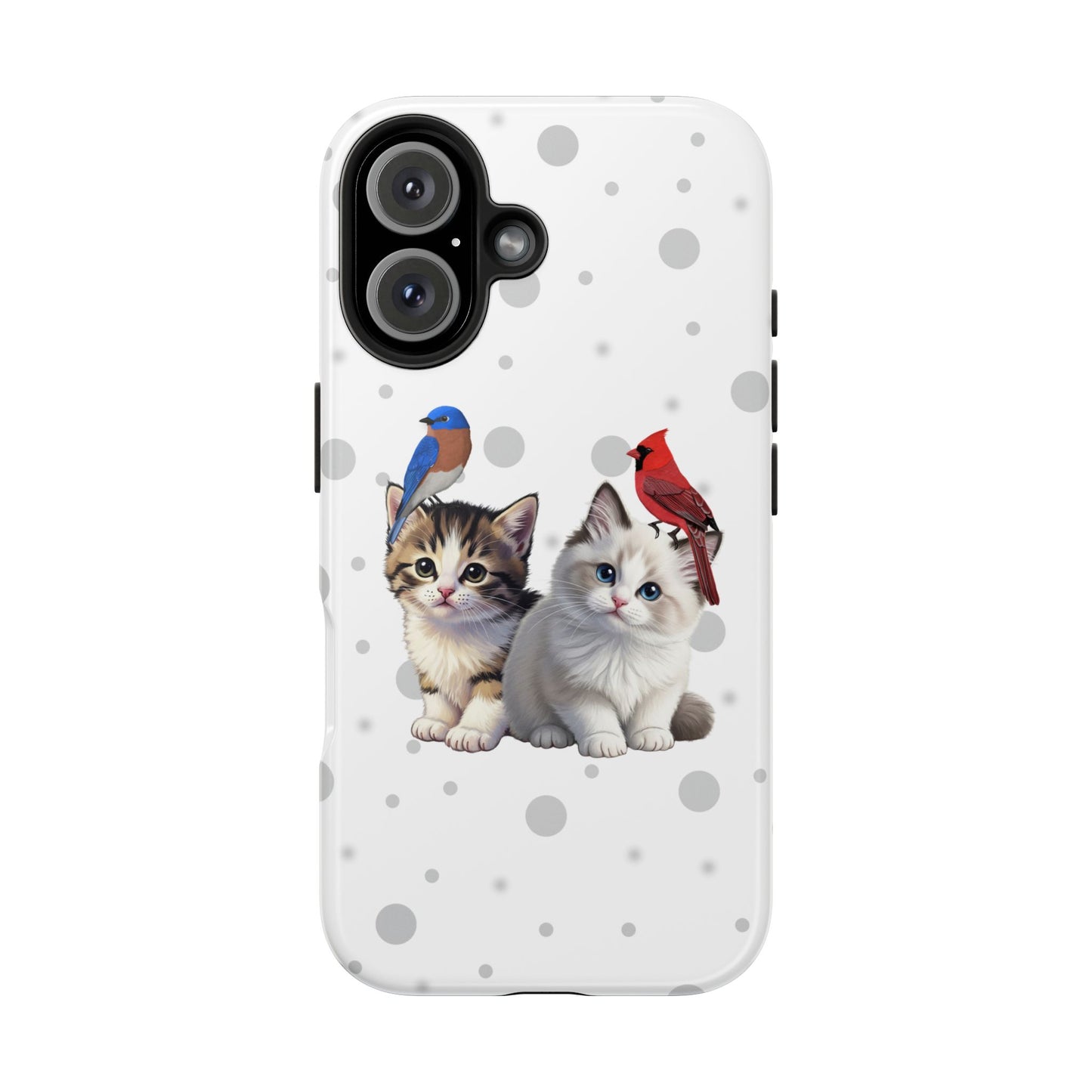 Cute Kitten with Cardinal and Bluebird Animal iPhone Case - Dual-Layer PC/TPU Protective Cover for iPhone