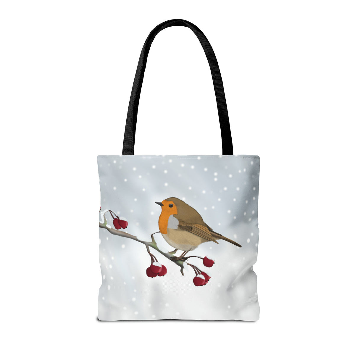 Robin on a Winter Branch Bird Tote Bag 16"x16" - jz.birds