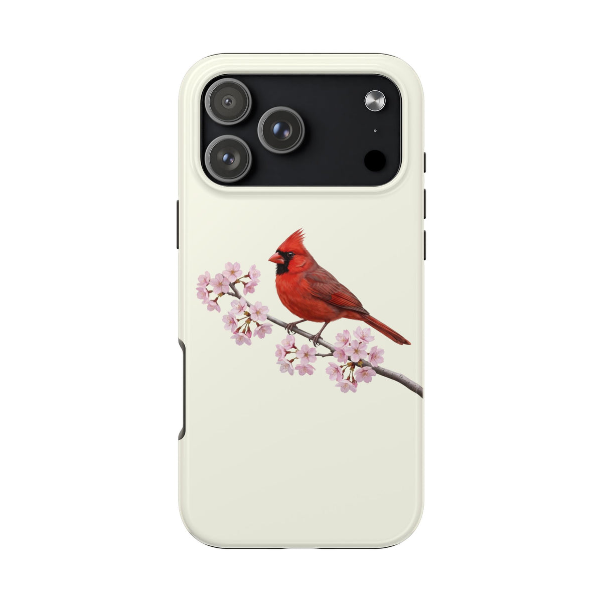 Northern Cardinal & Cherry Blossom Tough iPhone Case Creamy White