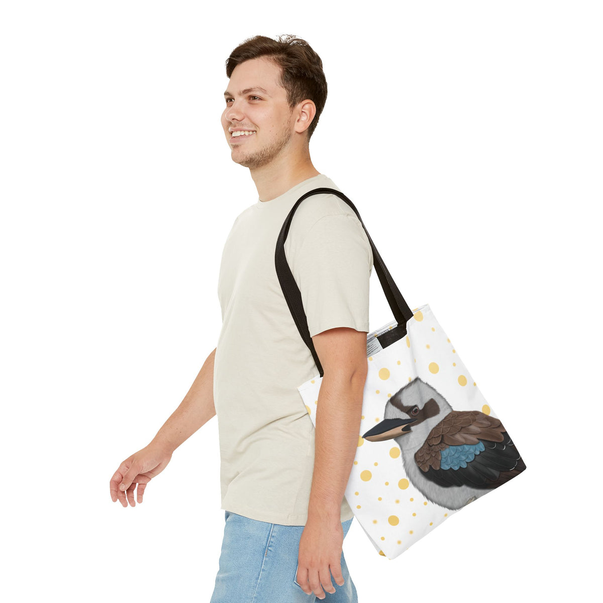 Kookaburra Golden Dots Bird Tote Bag 16"x16" White Bags – Accessories, All Over Print