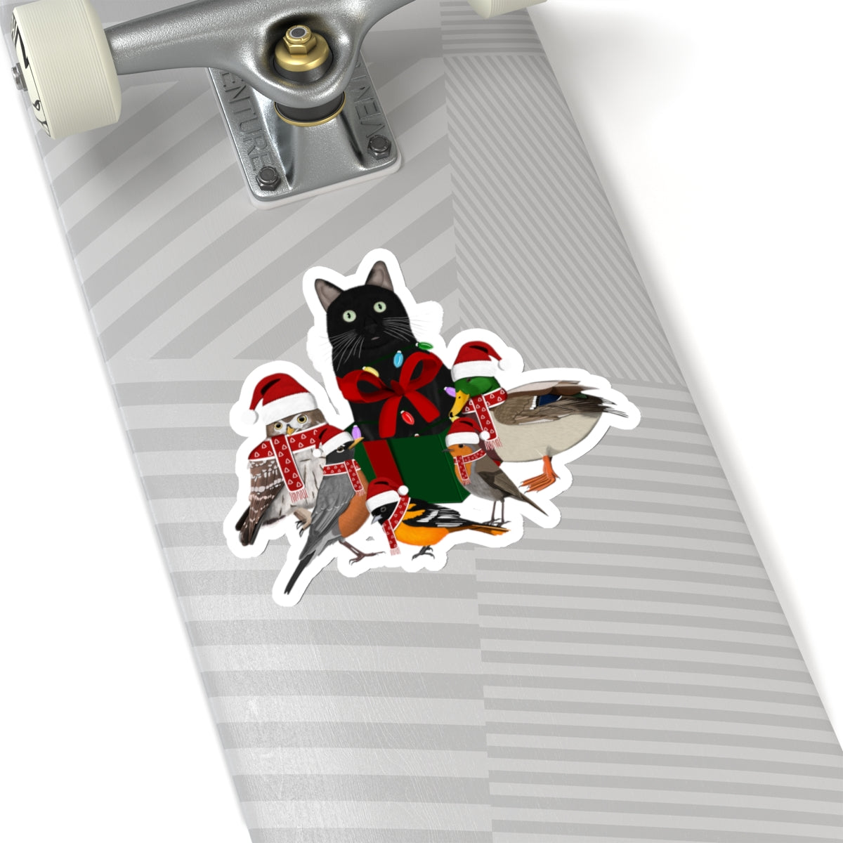 Robin Oriole Mallard Owl and Cat with Fairy Lights Santa Claus Hat and Scarf Christmas Bird Sticker
