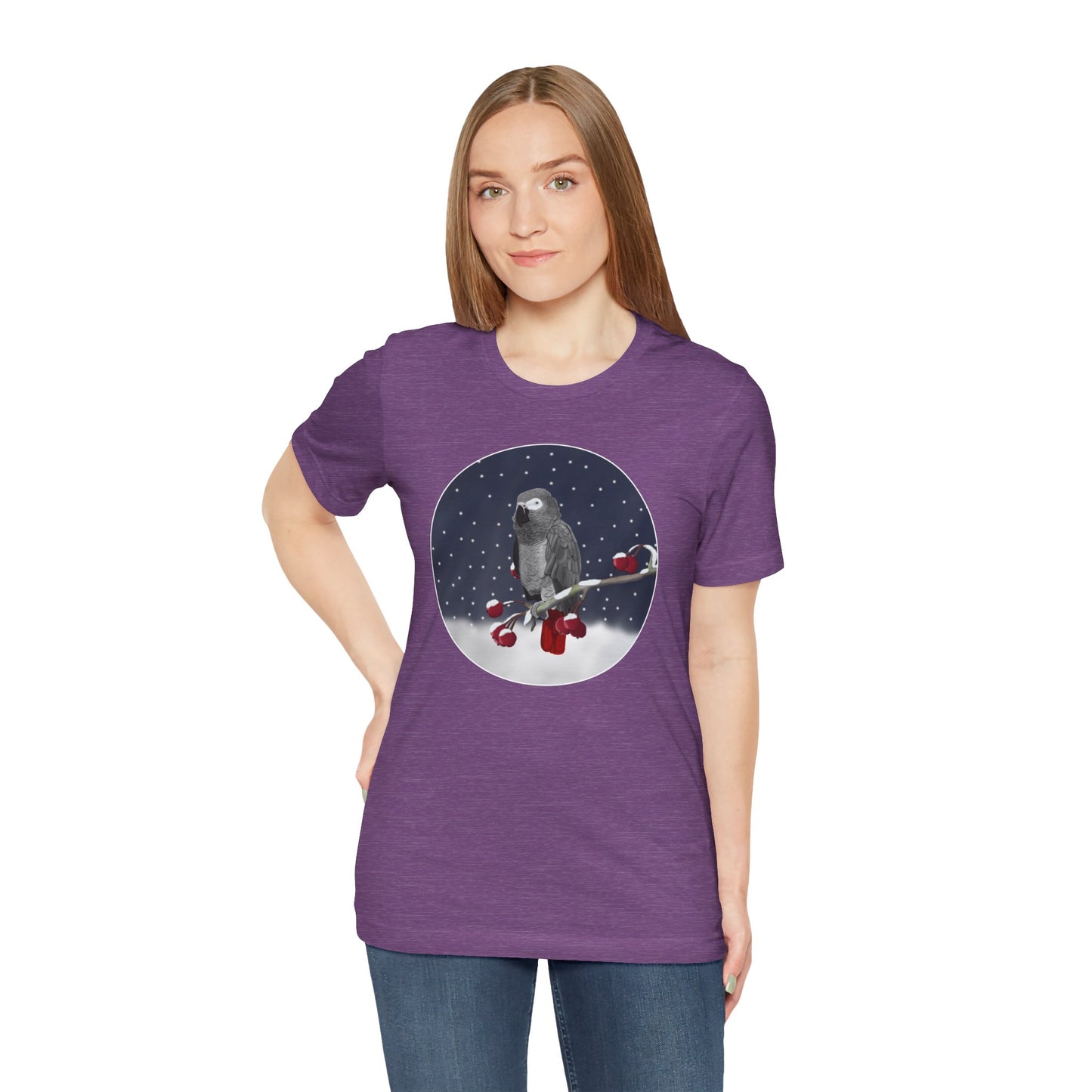 Grey Parrot on a Winter Branch Birdwatcher Christmas Bird T-Shirt