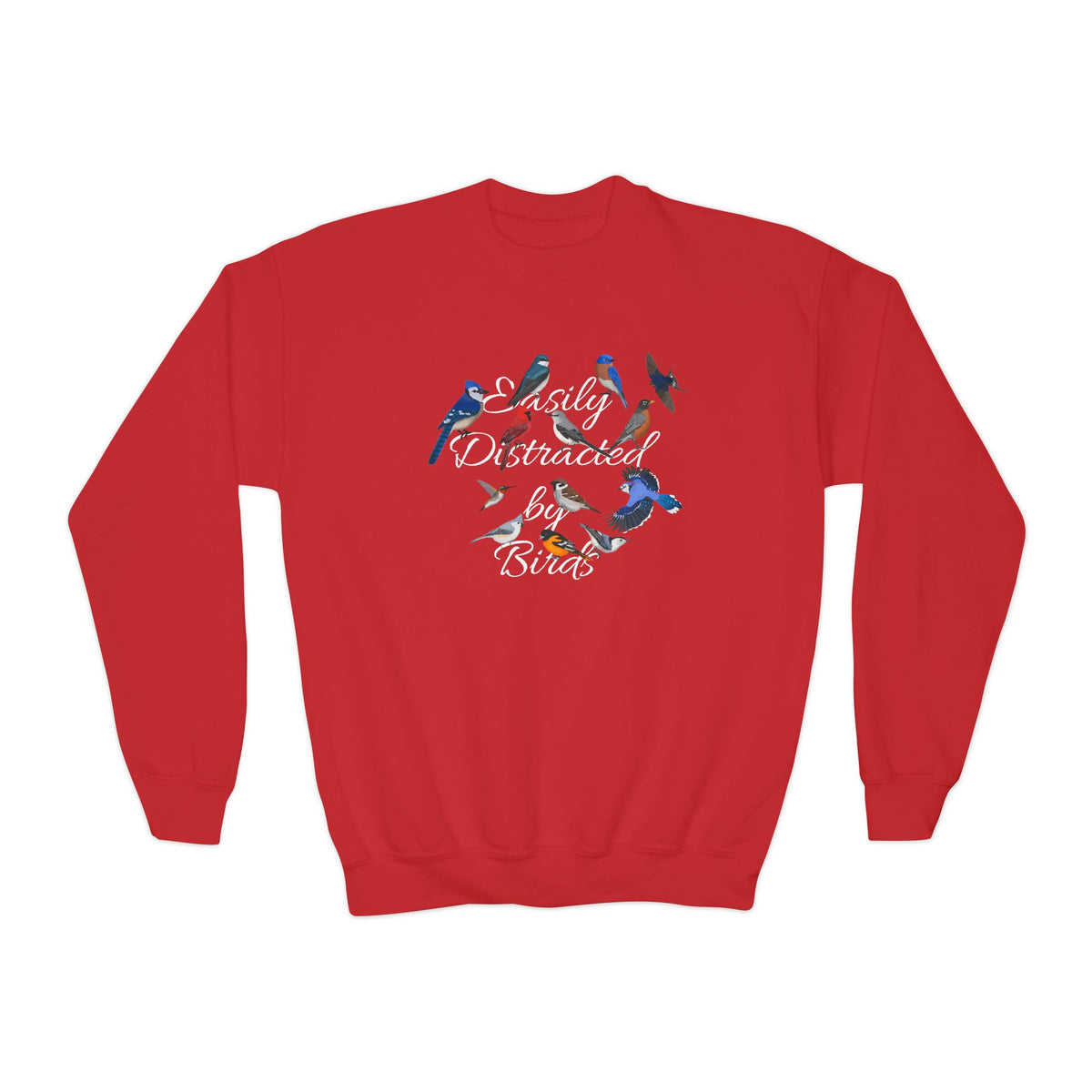 Easily Distracted by Birds Blue Jay Hummingbird Bluebird Cardinal Nuthatch Bird Birdwatching Youth Crewneck Sweatshirt – Casual Kids Clothing, Sweatshirts