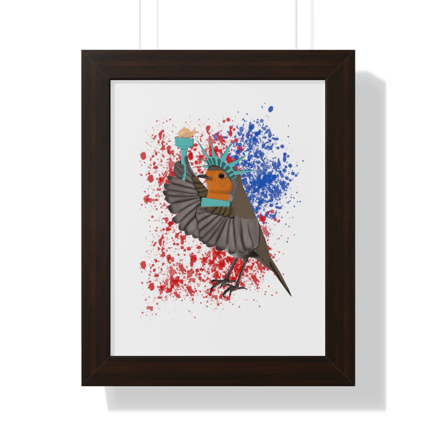 Robin 4th of July Independence Day Statue of Liberty Bird Framed Poster