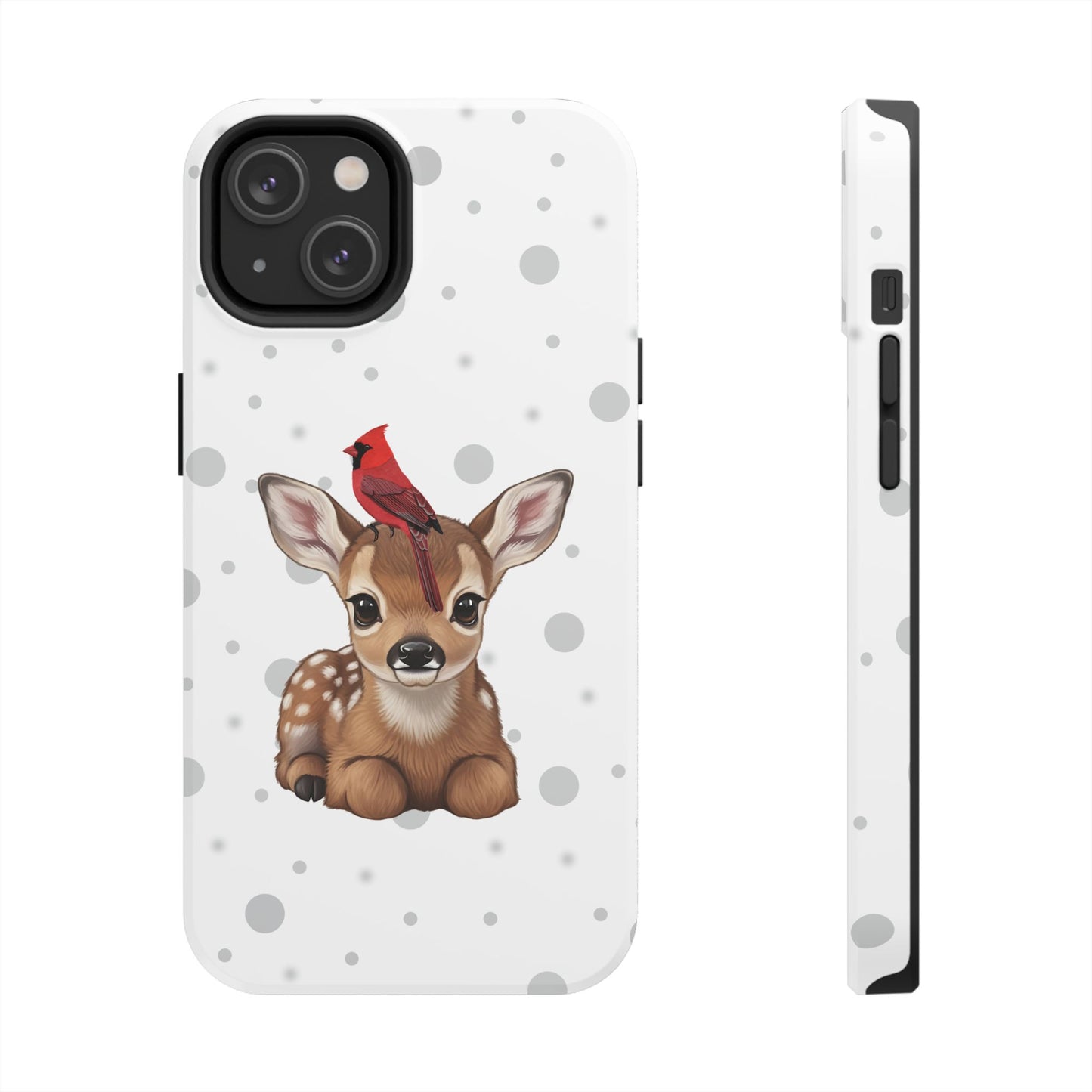Cute Fawn with a Cardinal Animal iPhone Case - Dual-Layer PC/TPU Protective Cover for iPhone