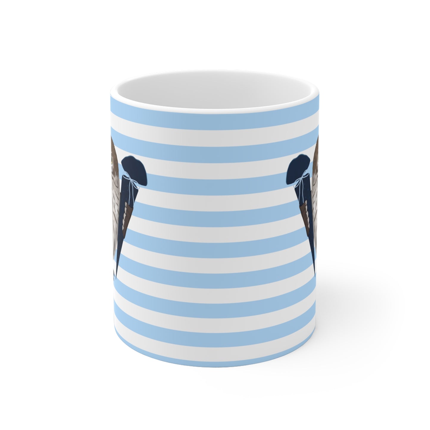 Eule Vogel Tasse als Geschenk zur Einschulung Blau Weiß