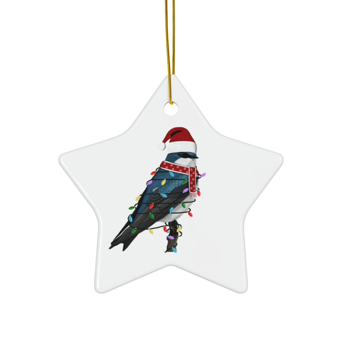 Tree Swallow as Santa Ceramic Bird Christmas Ornament | Durable Double-Sided Bird Lover Decor