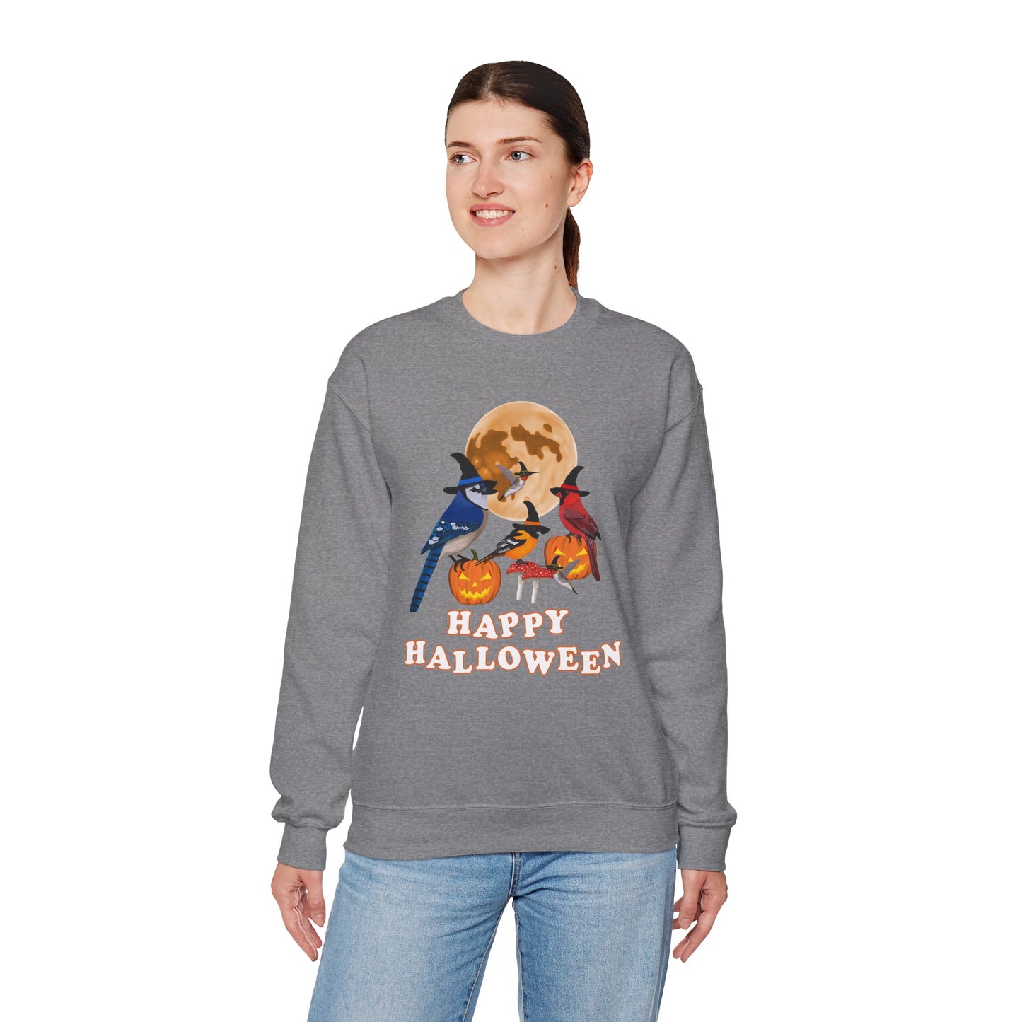 Blue Jay Cardinal Oriole Hummingbird Halloween Birds Witch Birdwatcher Sweatshirt