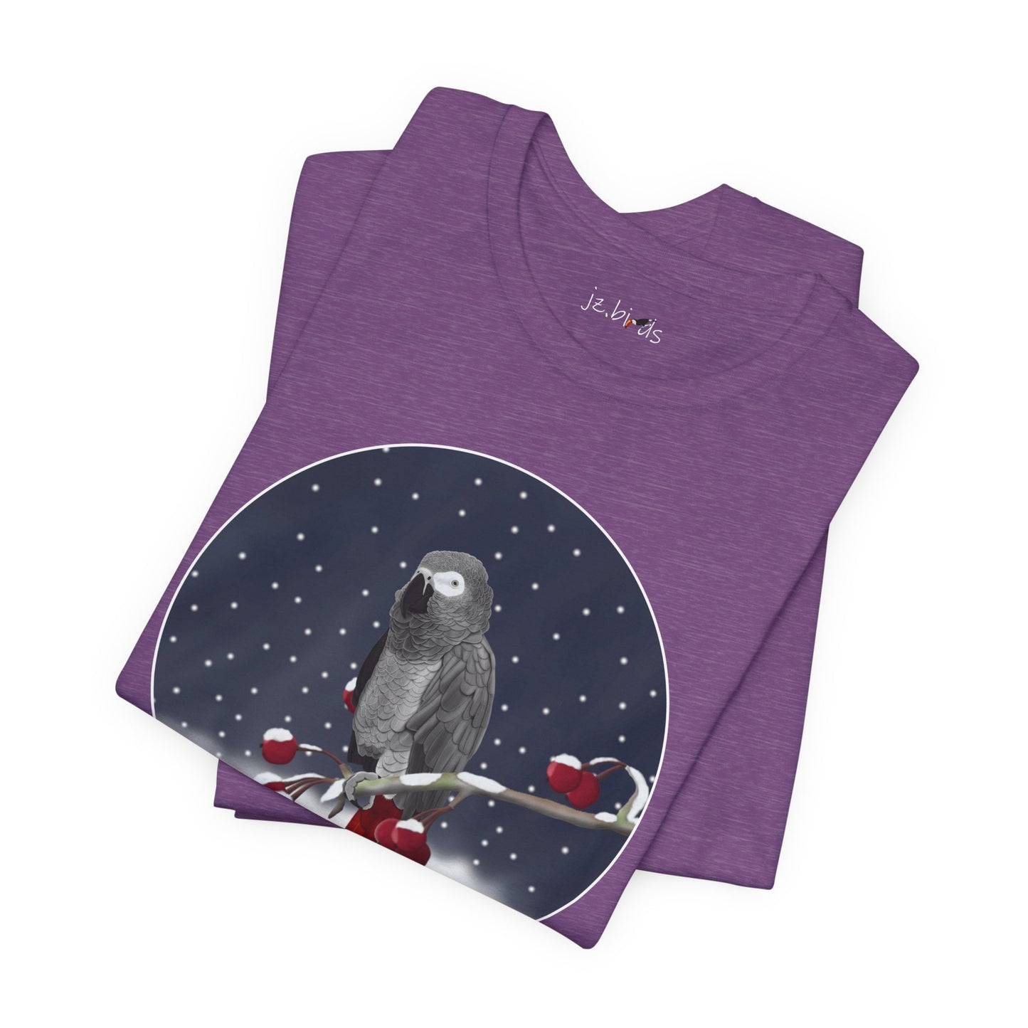 Grey Parrot on a Winter Branch Birdwatcher Christmas Bird T-Shirt