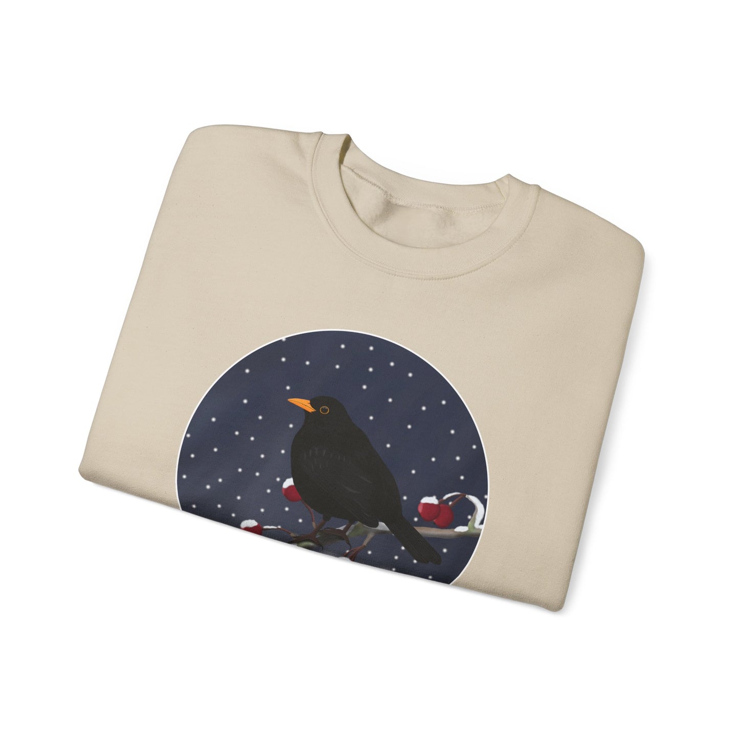 Blackbird on a Winter Branch Birdwatcher Christmas Bird Sweatshirt