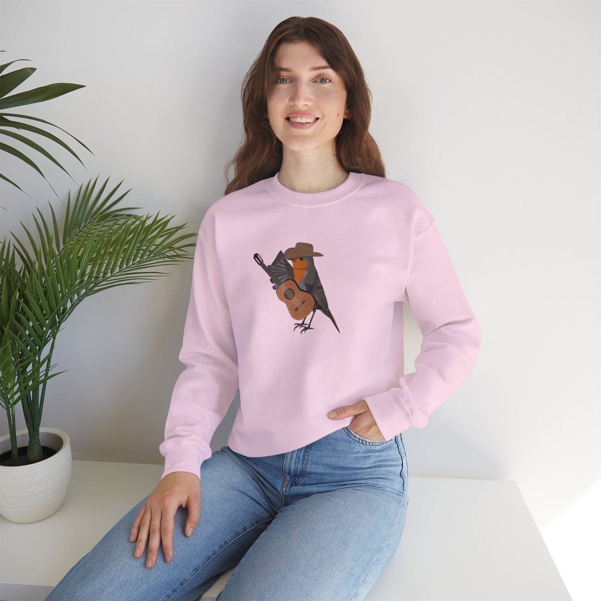 Robin Bird as Cowboy with Guitar Crewneck Sweatshirt