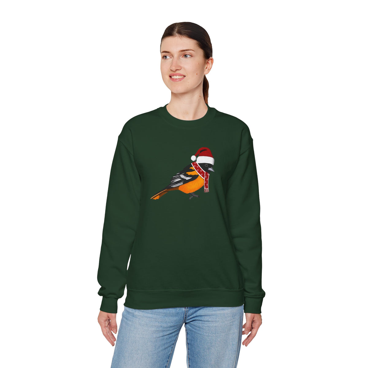 Baltimore Oriole with Christmas Hat Bird Birdwatcher Sweatshirt