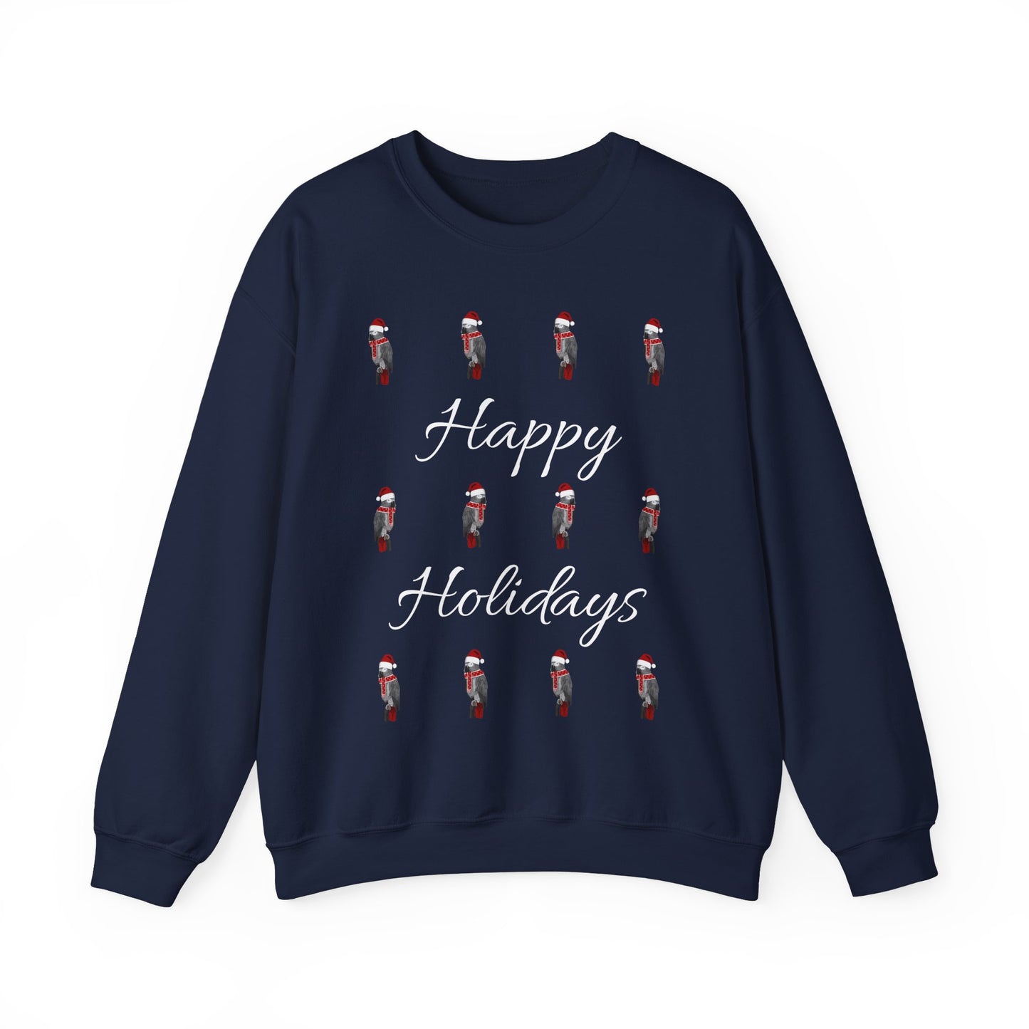 Grey Parrot as Santa with Hat and Scarf Happy Holidays Birdwatcher Christmas Bird Sweatshirt