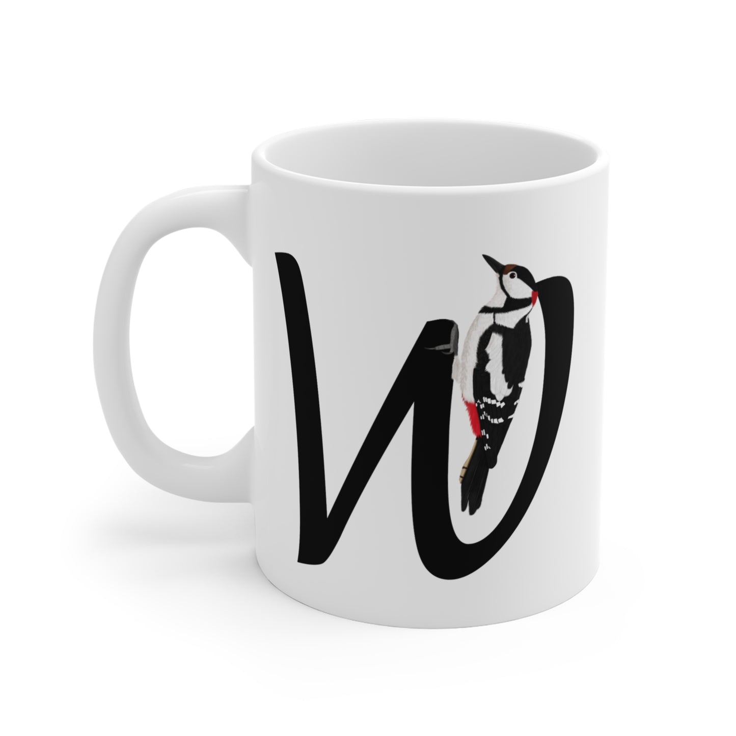 Woodpecker Letter W Bird Ceramic Mug 11oz White
