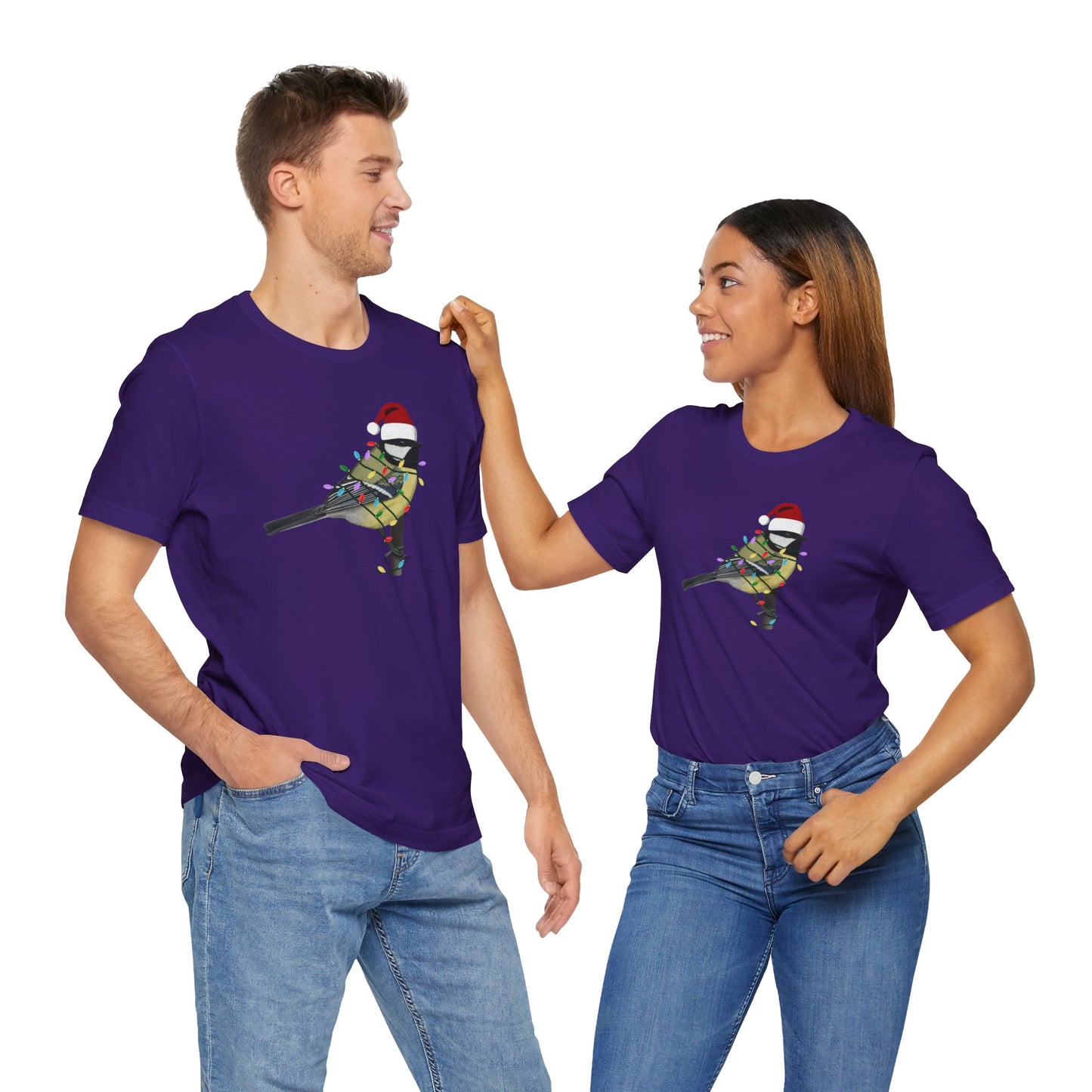 Chickadee with Fairy Lights Christmas Bird T-Shirt