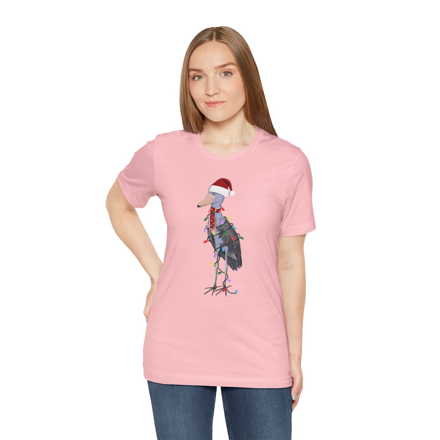 フェアリーライト付きハシビロコウのクリスマスバードTシャツ