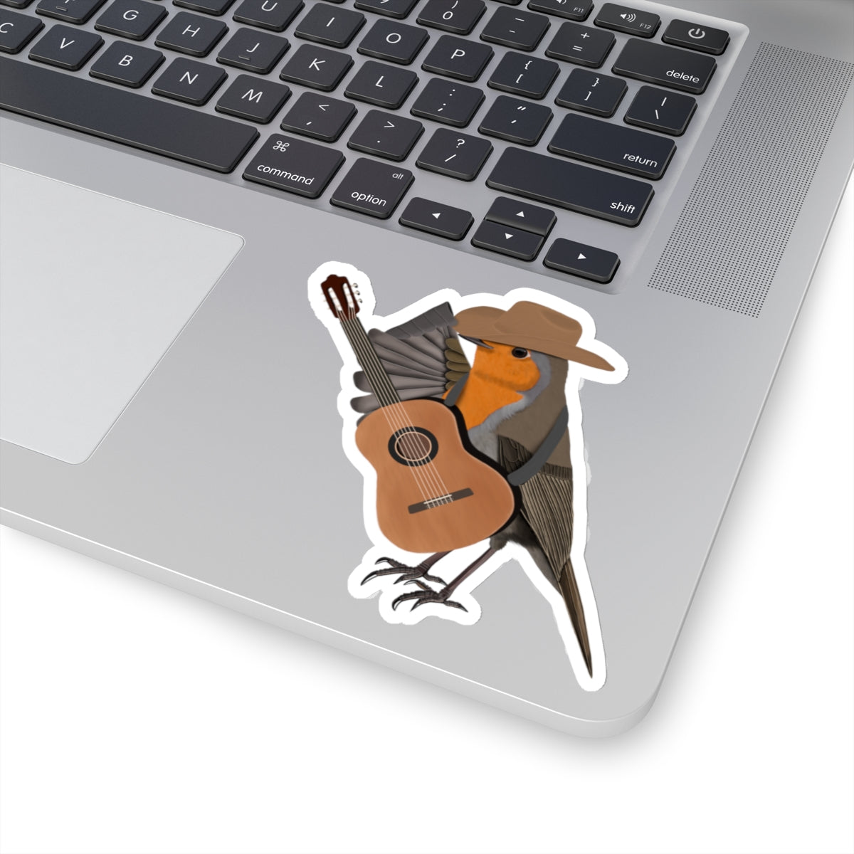 Robin with Cowboy Hat and Guitar Country Music Bird Kiss-Cut Sticker