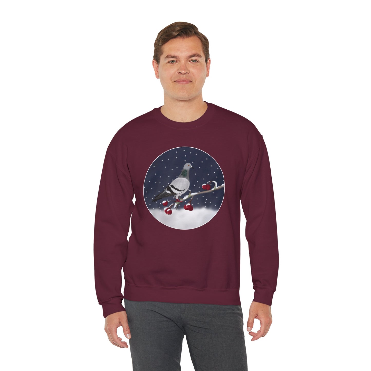 Pigeon on a Winter Branch Birdwatcher Christmas Bird Sweatshirt