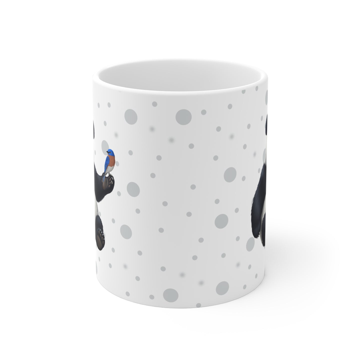 Panda Bear Mug with Bluebird for Animal Lovers & Bird Watchers 11oz