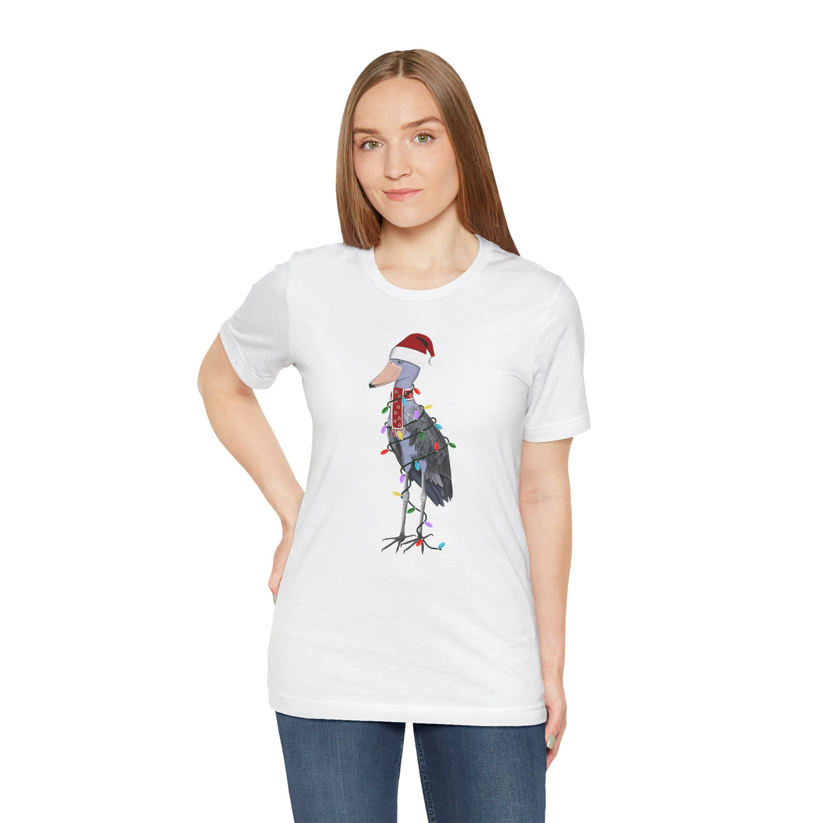 フェアリーライト付きハシビロコウのクリスマスバードTシャツ