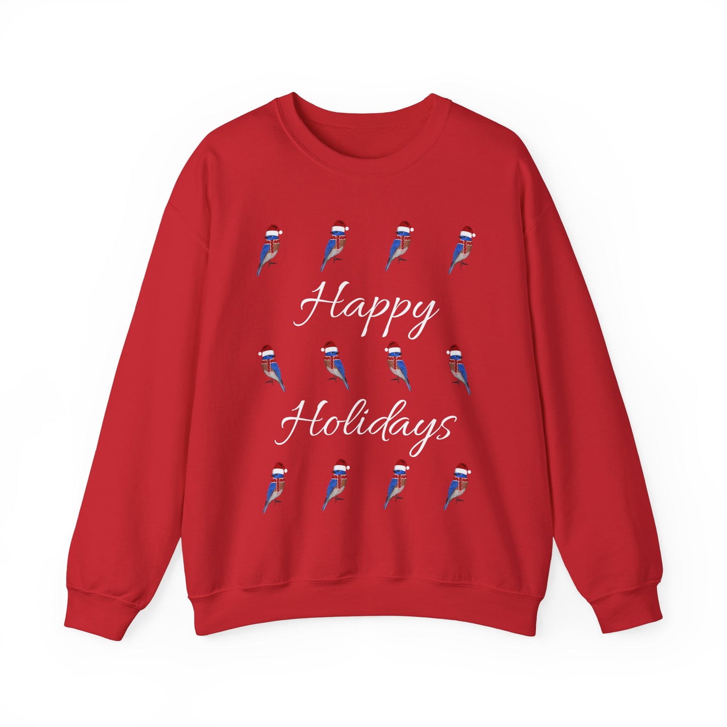 Bluebird as Santa with Hat and Scarf Happy Holidays Birdwatcher Christmas Bird Sweatshirt