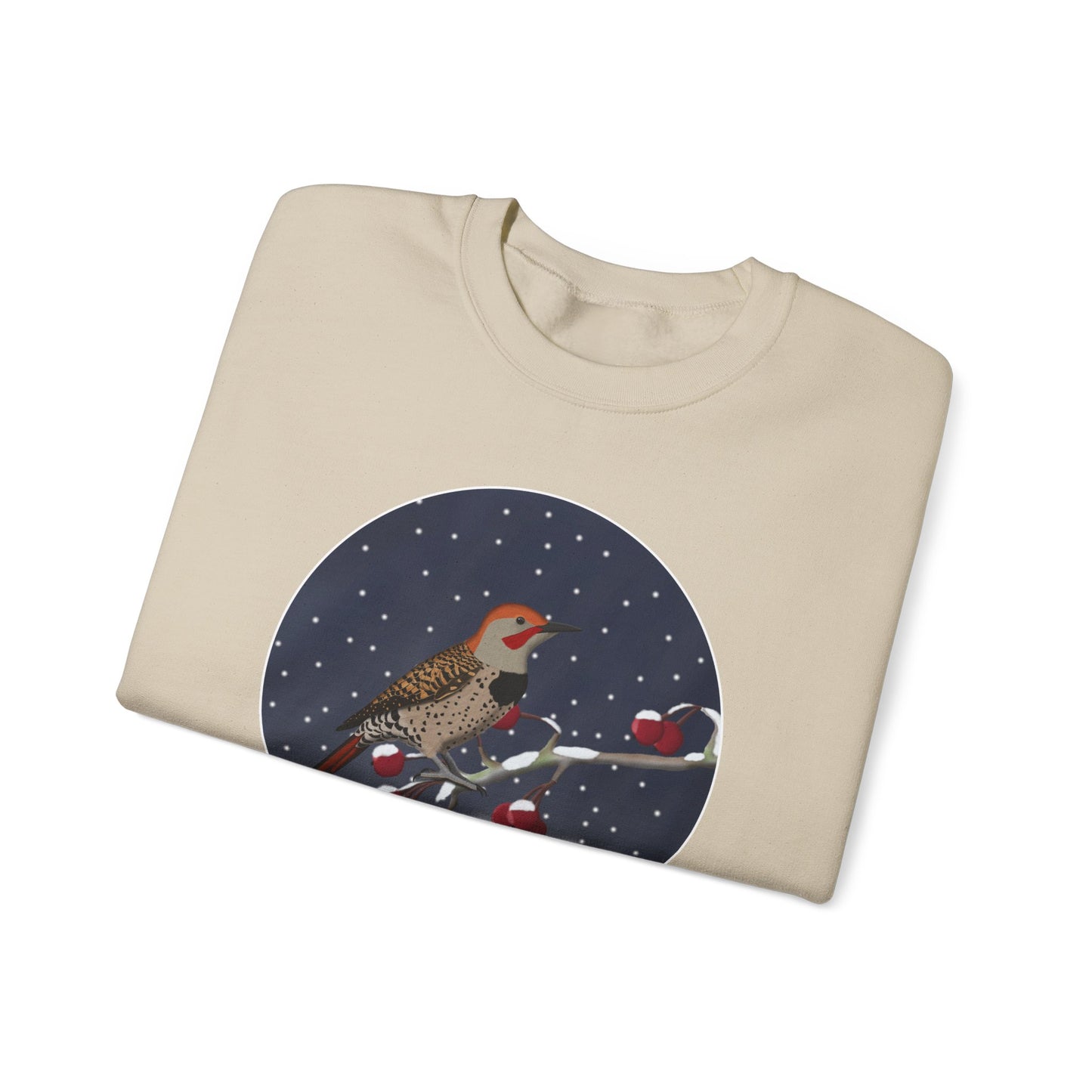 Northern Flicker on a Winter Branch Birdwatcher Christmas Bird Sweatshirt