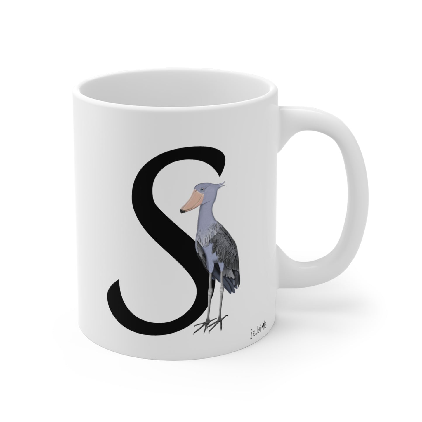 shoebill letter s bird mug
