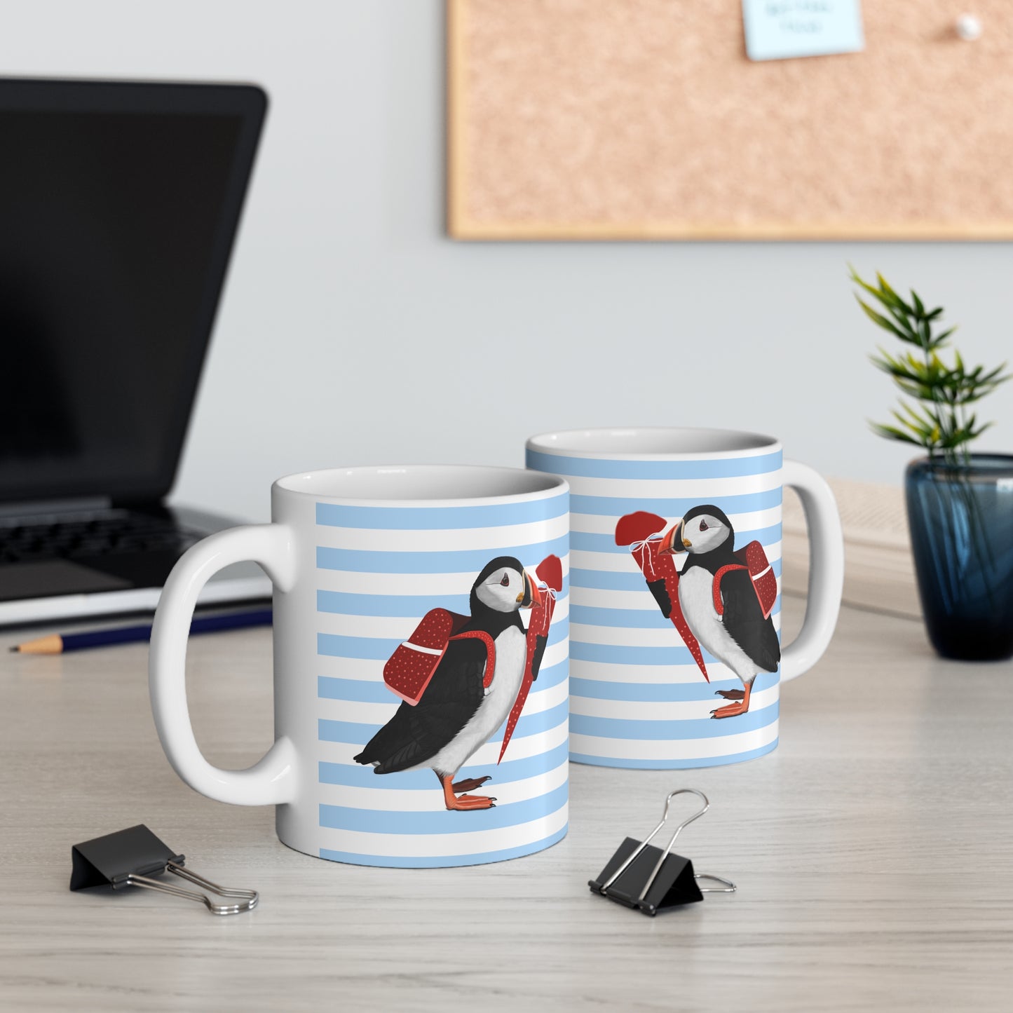 Puffin School Enrollment First Day of School Bird Ceramic Mug 11oz Blue