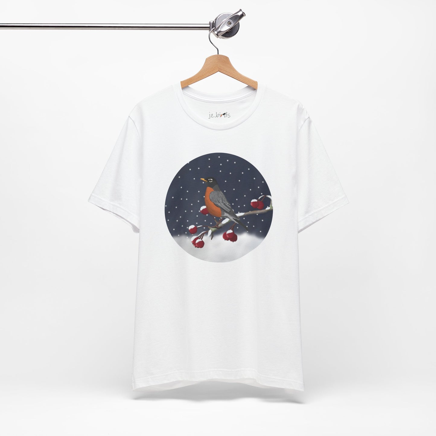 American Robin on a Winter Branch Birdwatcher Christmas Bird T-Shirt