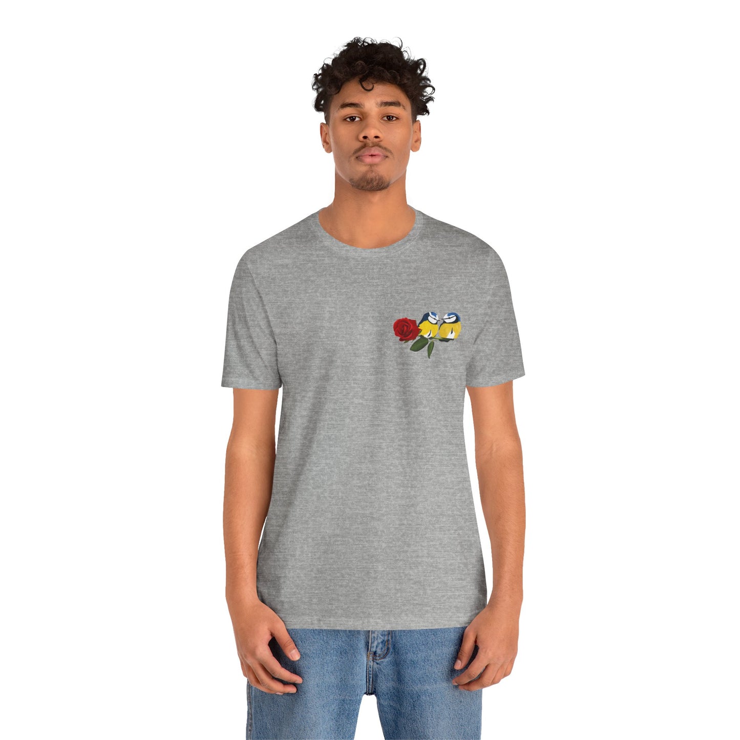 Valentine's Day Blue Titmice on Rose Unisex Tee
