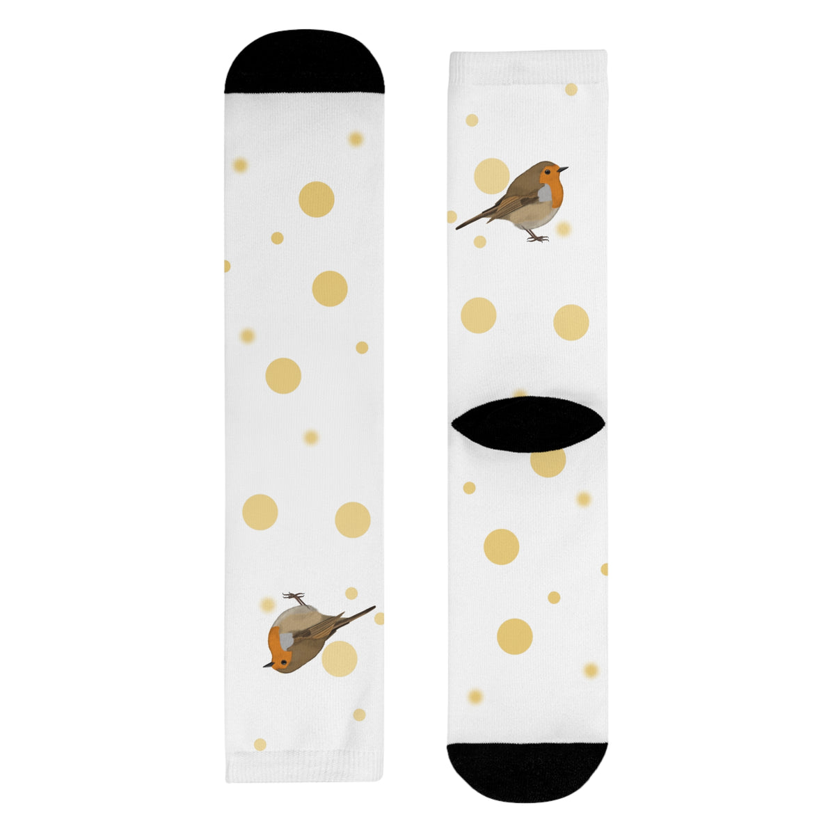 Rotkehlchen Socken – Vogel mit Goldenen Punkten für Vogelfreunde & Vogelbeobachter Weiß