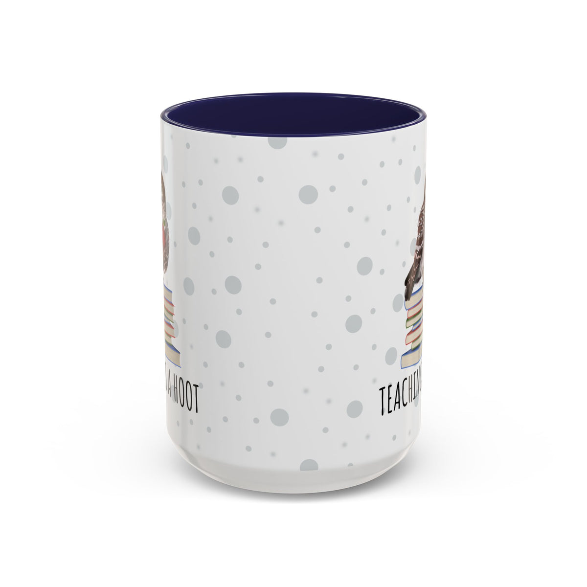 Cute Owl on Books Teacher Mug – Teaching is a Hoot – Two-Tone Classroom Coffee Cup