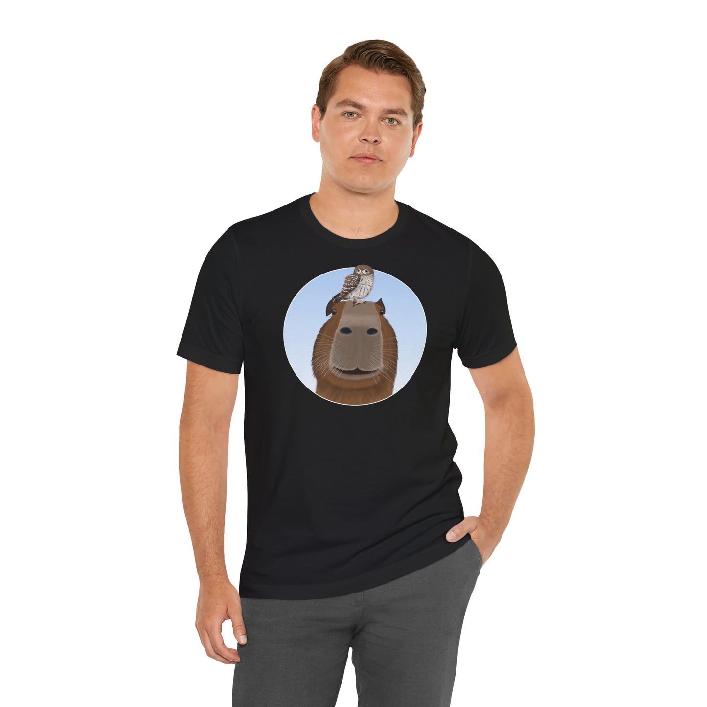 Capybara mit Eule Lustiges Vogel T-Shirt