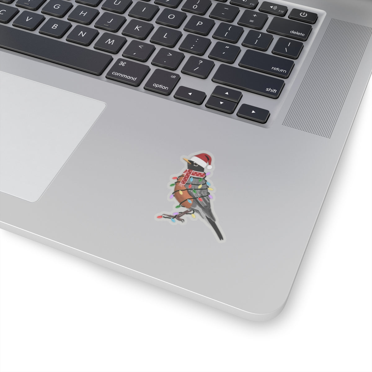 Robin with Fairy Lights Santa Claus Hat and Scarf Christmas Bird Sticker