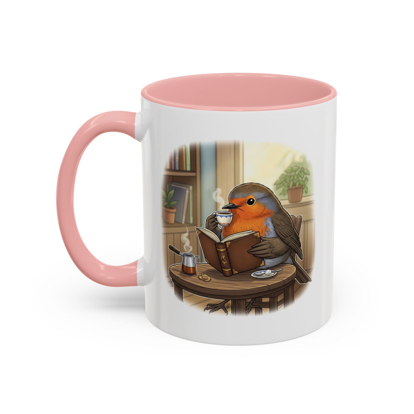 Robin Reads Books and Drinks Coffee Bird Mug for Bird and Book Lovers