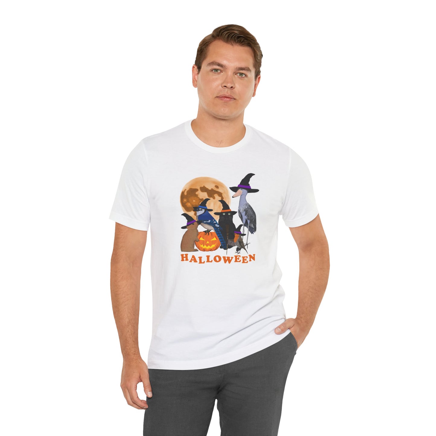 Blue Jay Robin Shoebill with Cat and Bunny Halloween Bird T-Shirt