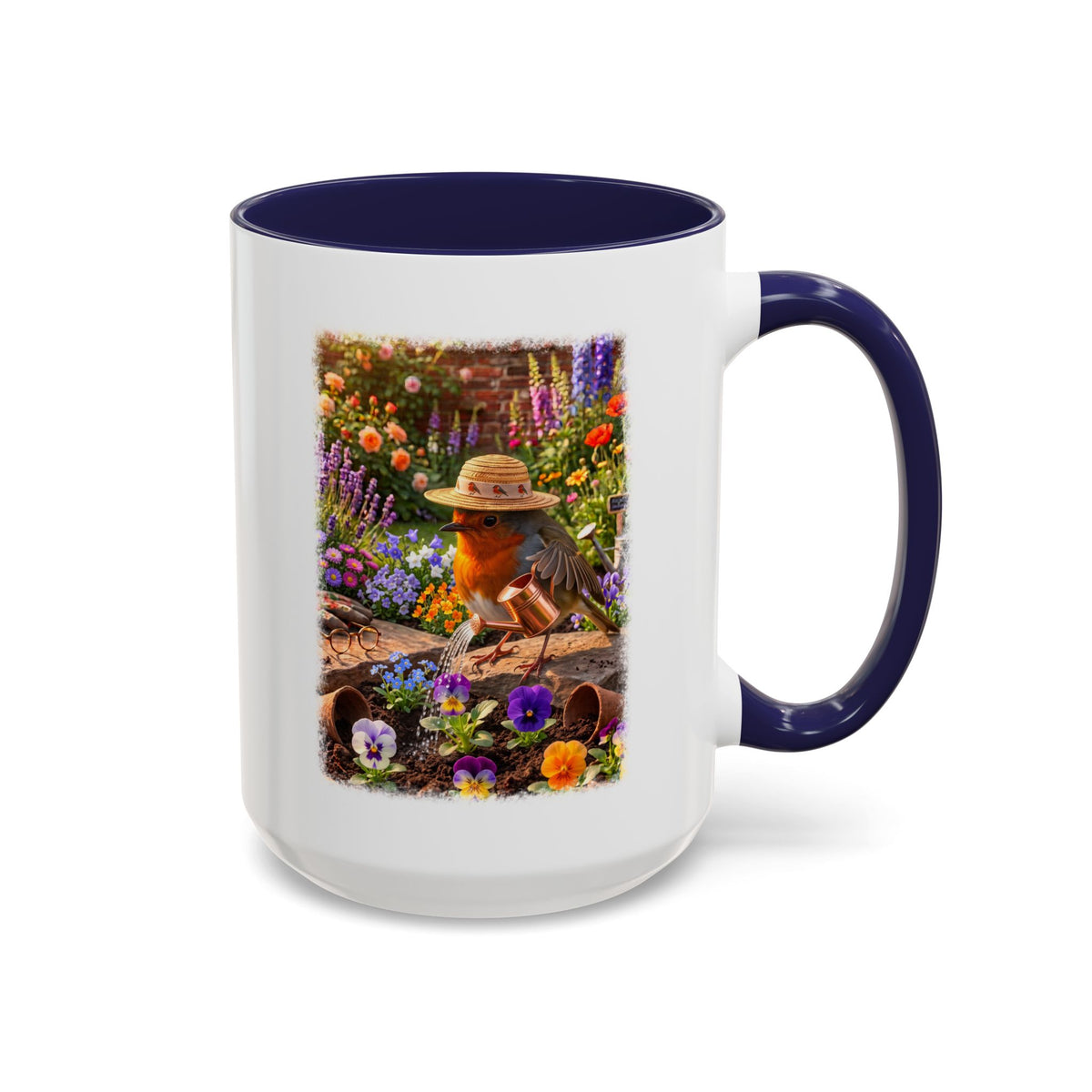 Robin Rosi Watering Flowers Mug for Bird Lovers