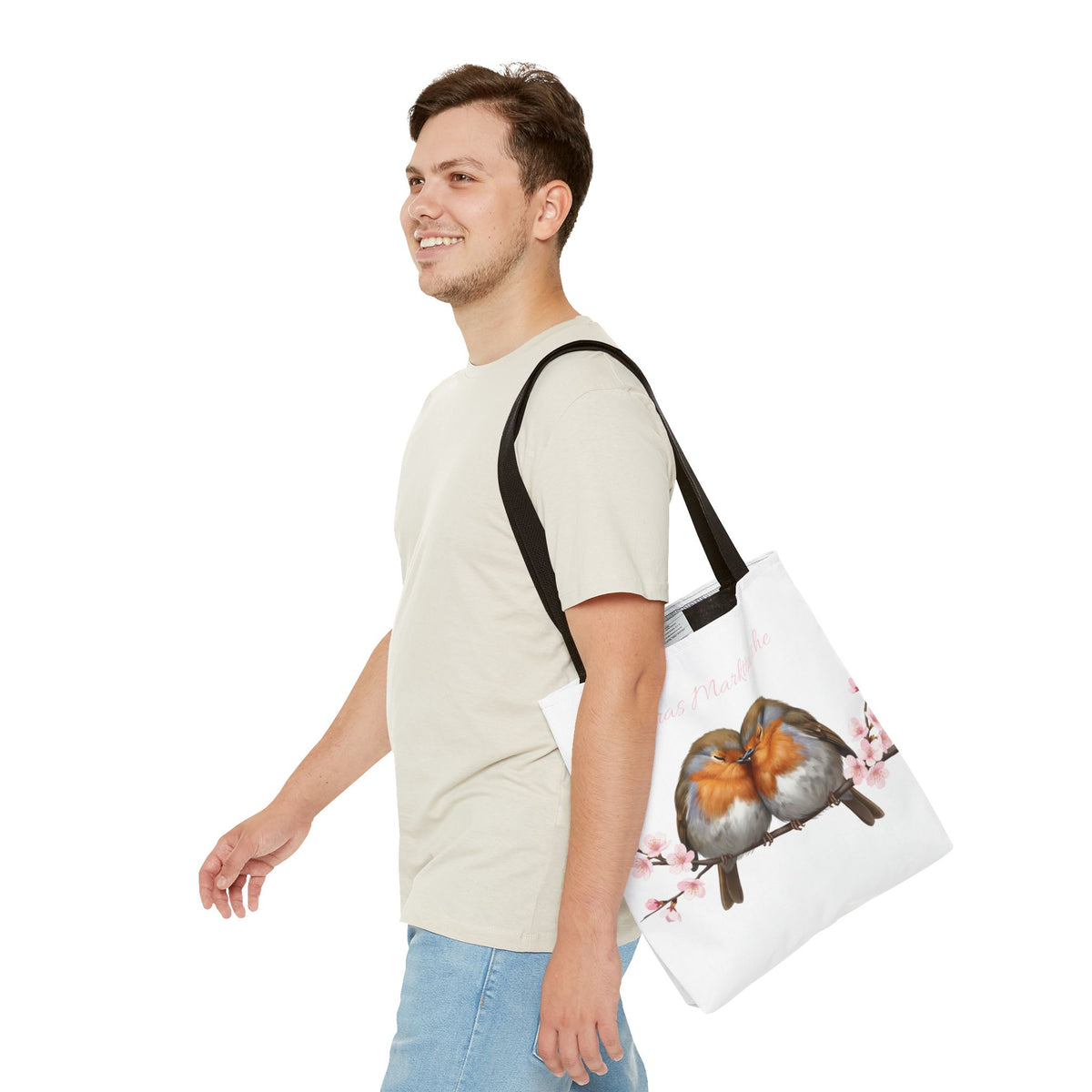 Sac fourre-tout premium personnalisé – Rouge-gorge avec prénom au choix
