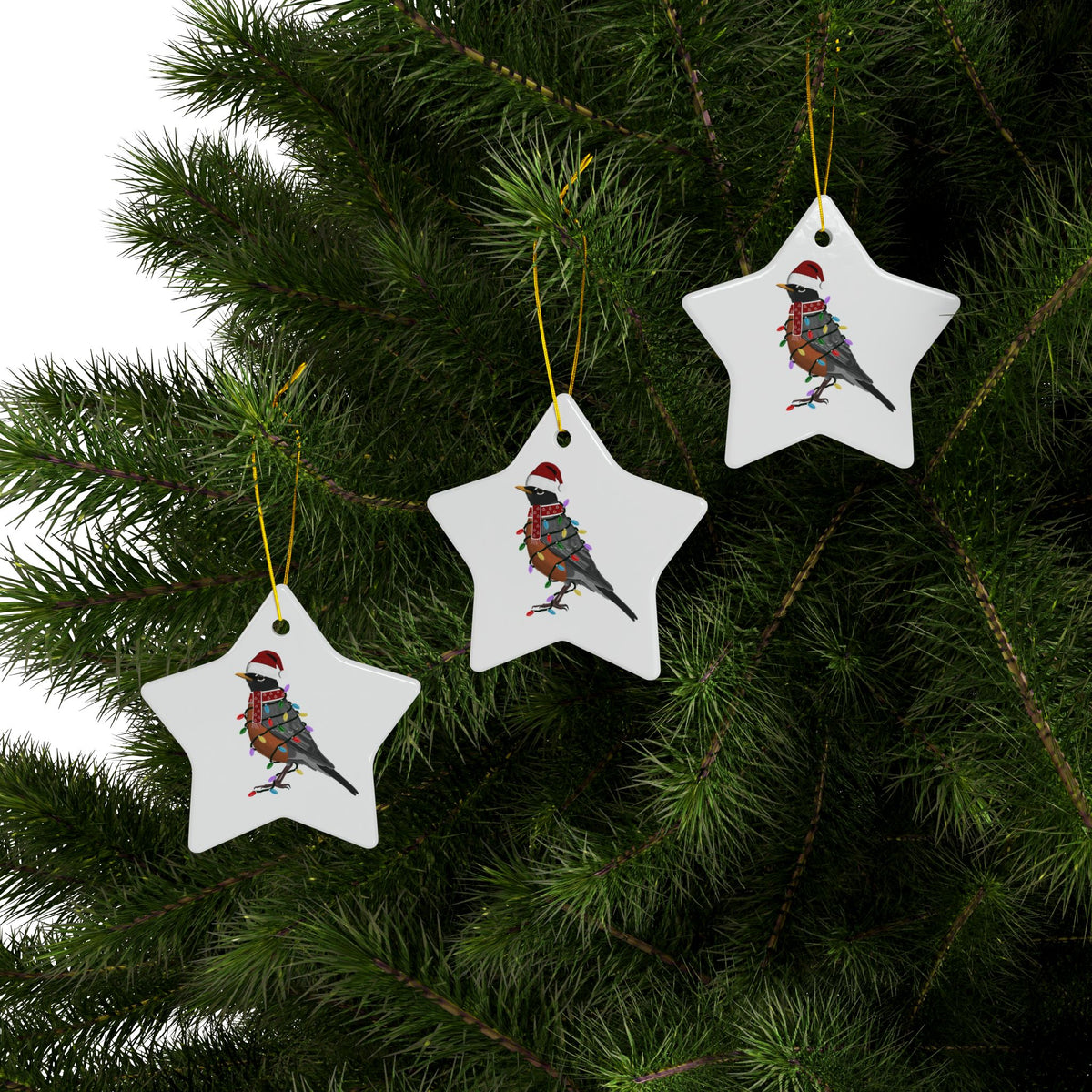 American Robin as Santa Ceramic Bird Christmas Ornament | Durable Double-Sided Bird Lover Decor